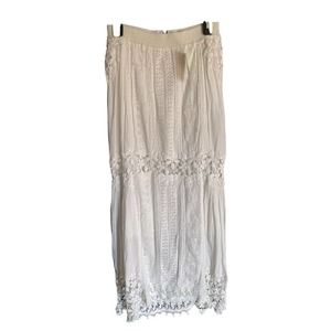 Anthropologie Baraschi Womens Lace Embroidered Maxi Skirt Size XXSP Cream